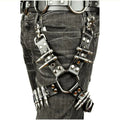 Black PU leather women's leggings with adjustable thigh harness straps