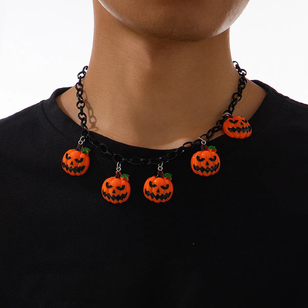 Halloween ghost pumpkin necklace with acrylic cartoon pendant on plastic chain in mixed colour 06705