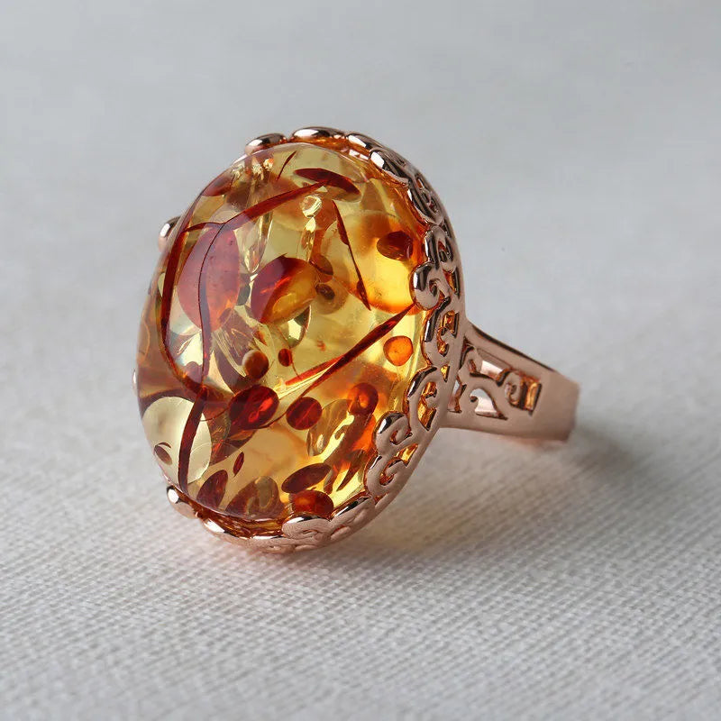 Beeswax amber ring in New Amber Type A colour with alloy band, ethnic style unisex jewellery