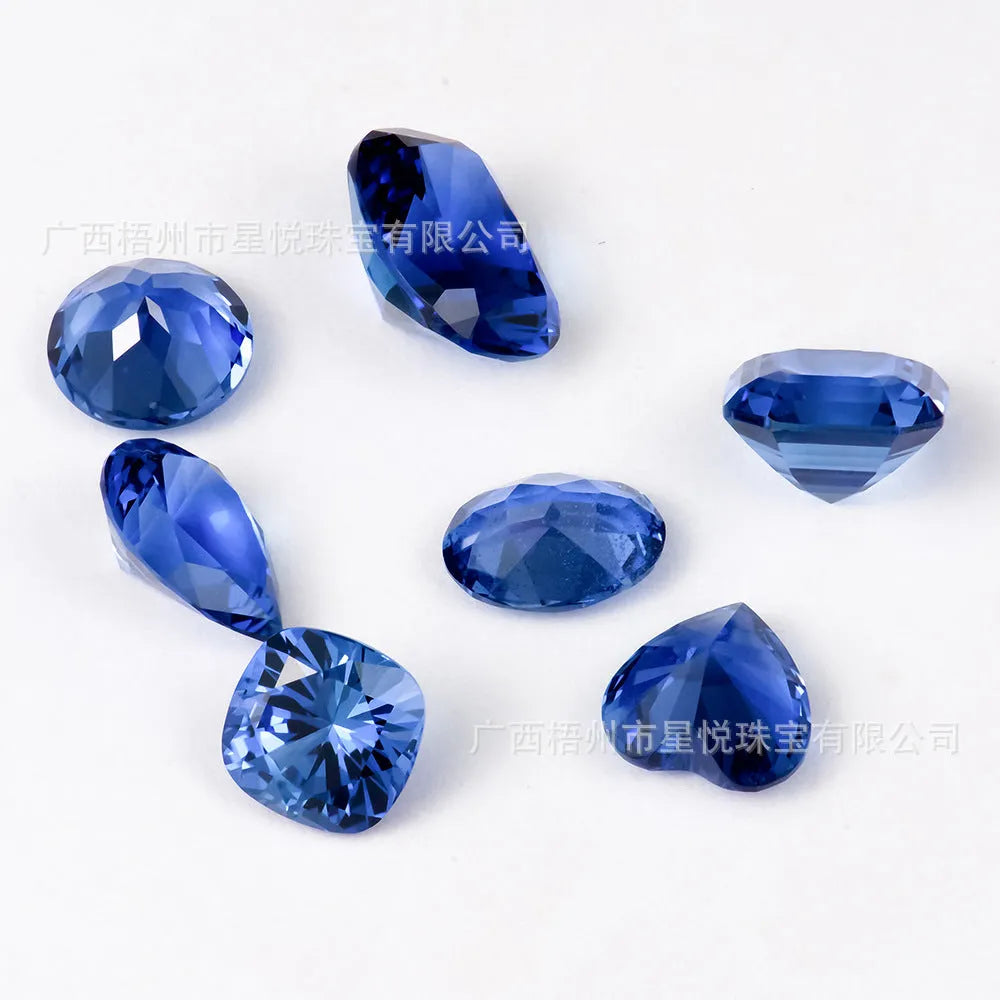Heart-shaped tiara cut synthetic royal blue gemstone for jewellery making