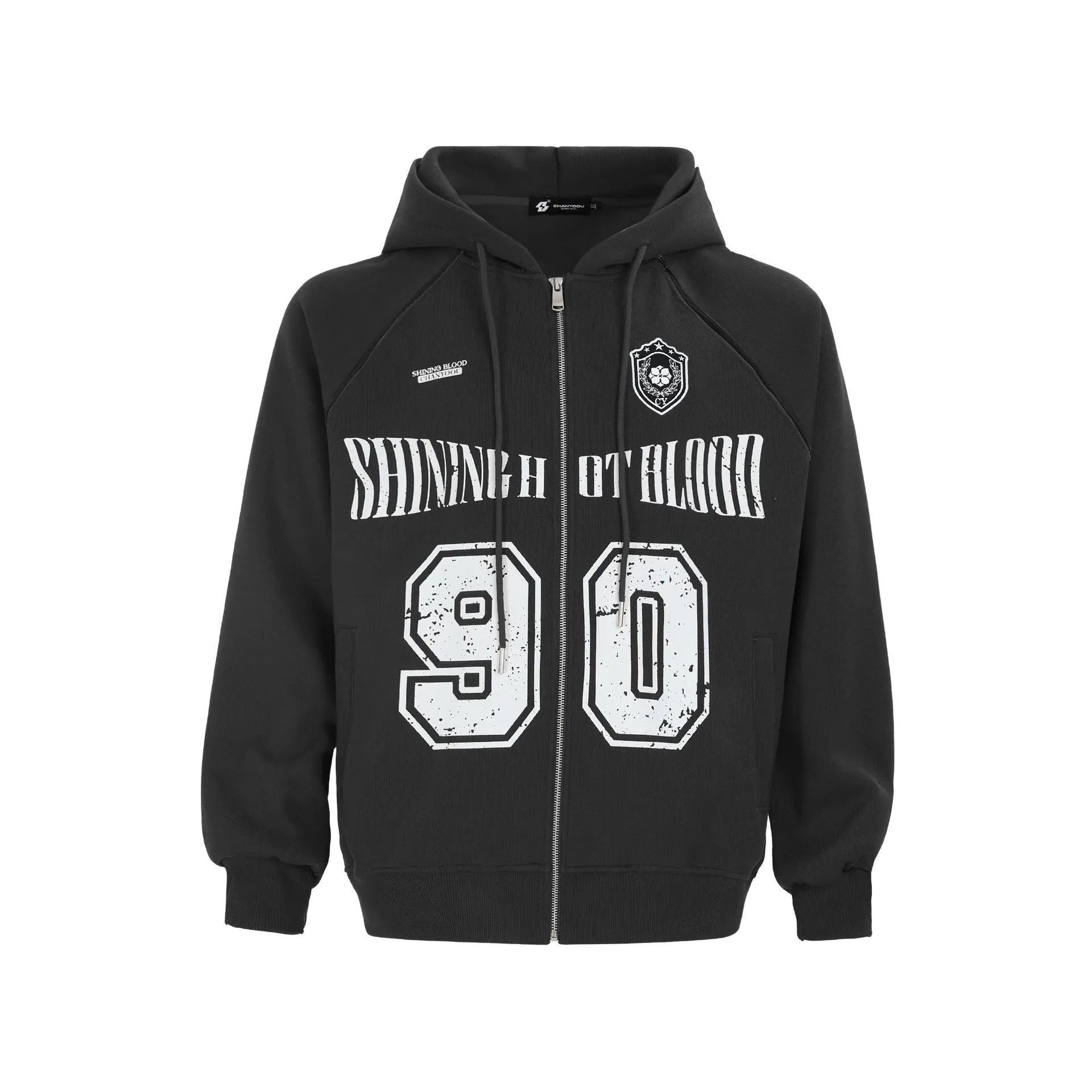 Women's loose fit hooded cardigan jacket with retro letter embroidery detail in apricot colour