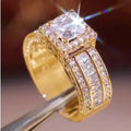 Geometric round women's alloy ring in gold and white colour options on a ring size chart.