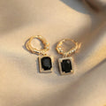 French court retro black zircon earrings with geometric quadrilateral shape on copper base