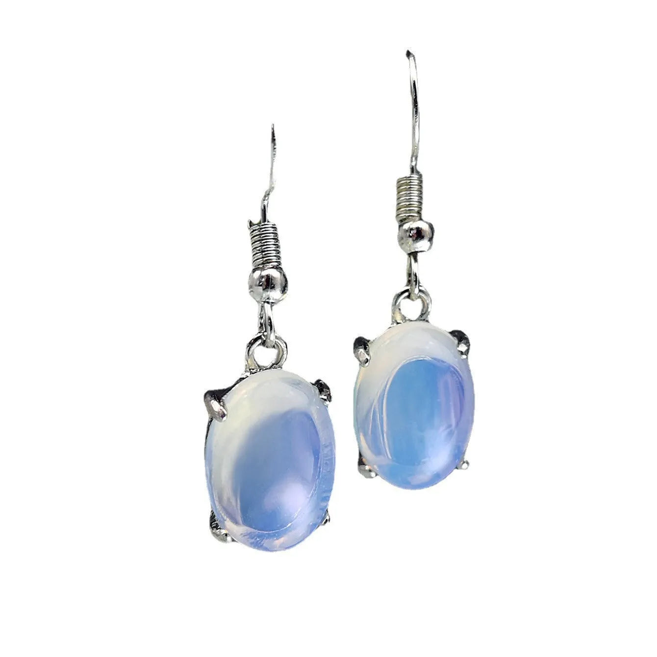 Opal earrings with retro moonstone cross design and ellipse elements in drop shape