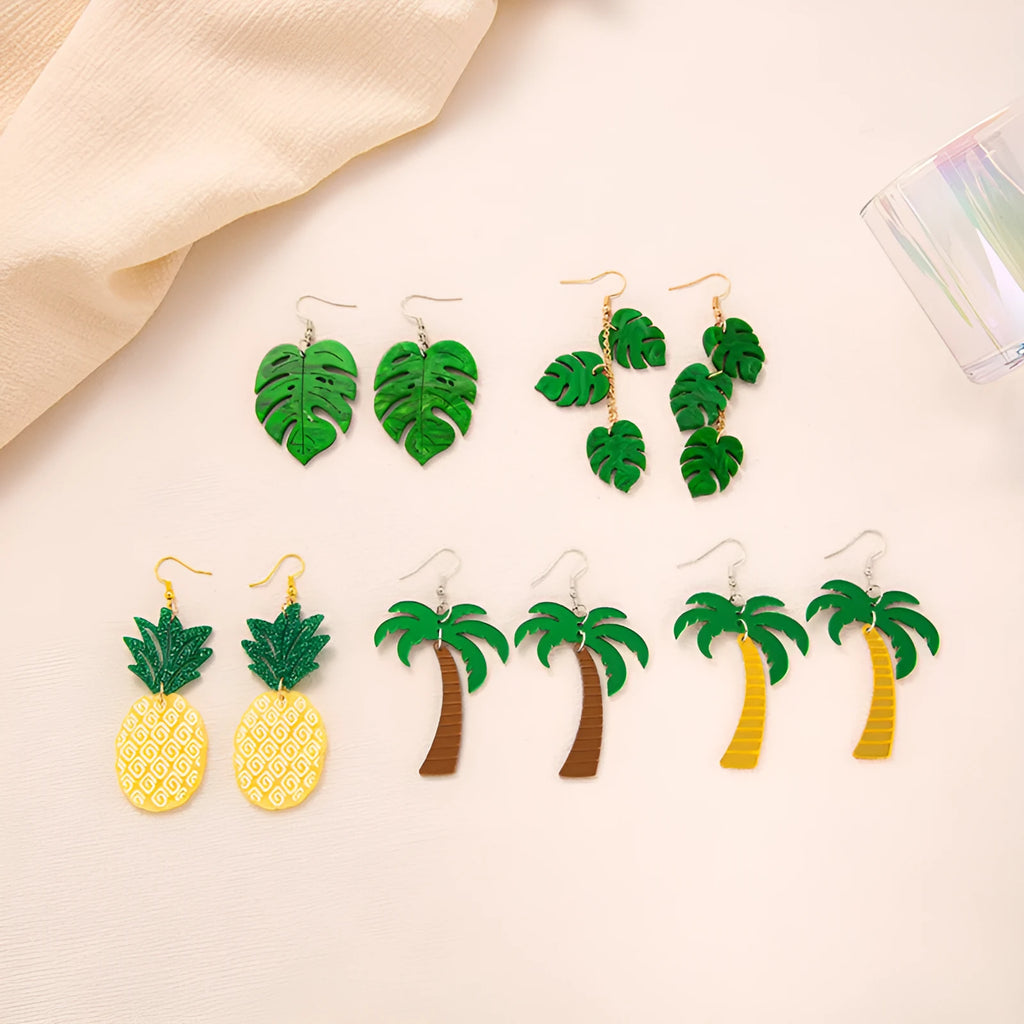 Summer Atmosphere Coconut Jackfruit drop earrings in acrylic with alloy hooks, five colour variations