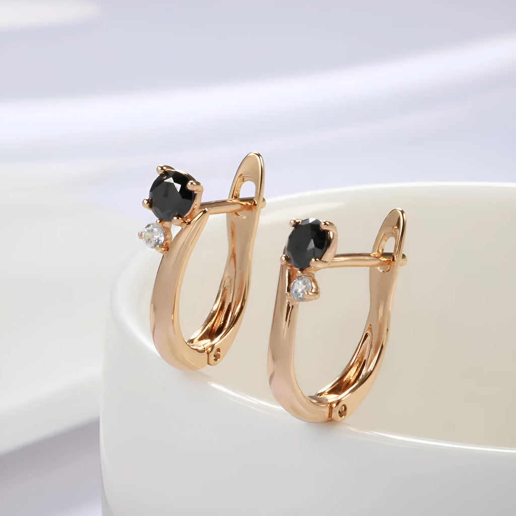Gold geometric drop earrings with retro design and artificial gemstone inlay for women