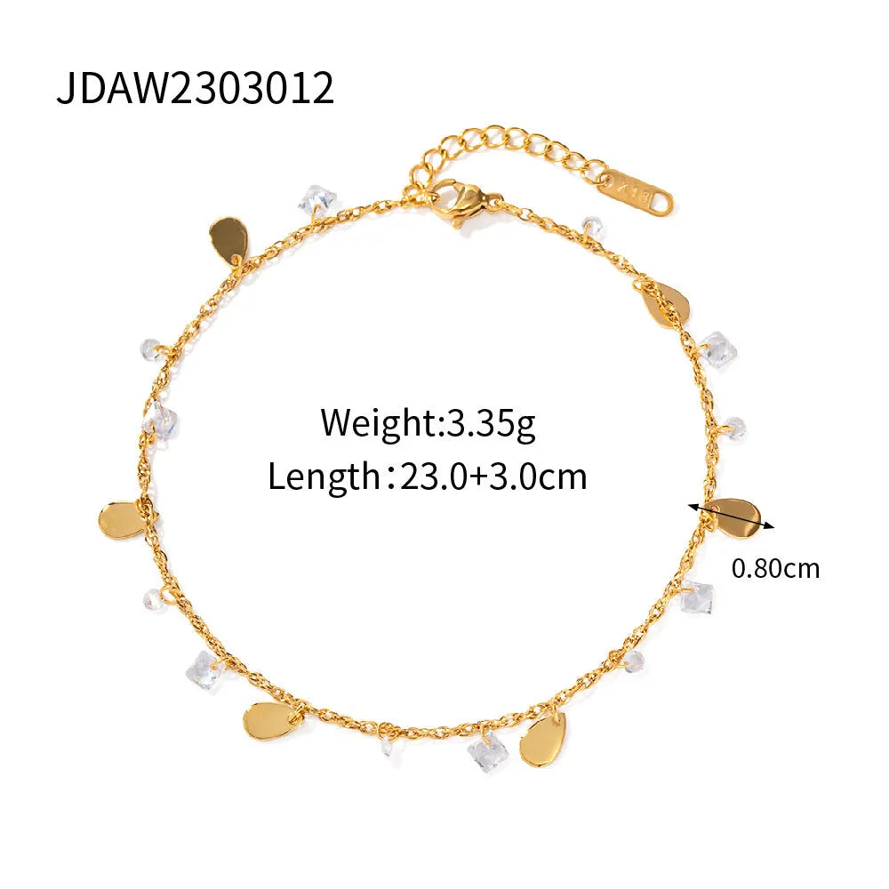 Women's stainless steel geometric anklet with water drop pendant and tassel detailing