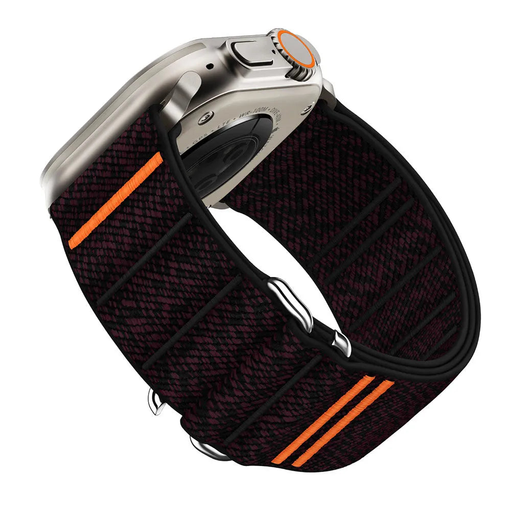 Elastic nylon Apple Watch band with stainless steel buckle in multiple colour options
