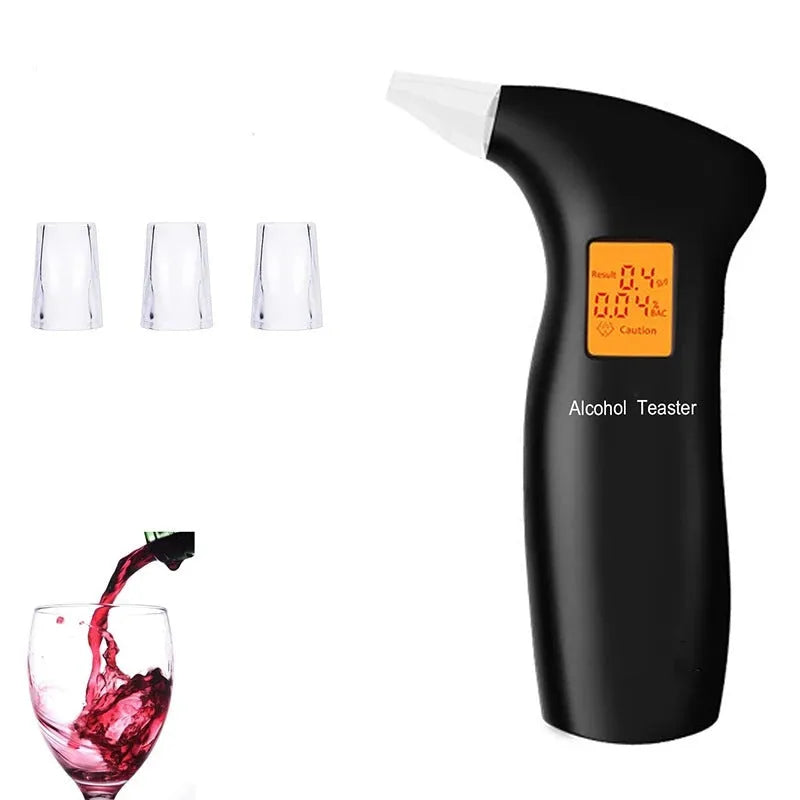 Portable orange light breath alcohol tester with four ports and replaceable mouthpieces