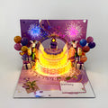 Three-dimensional cake design Chinese ink style greeting card showing manual folding construction
