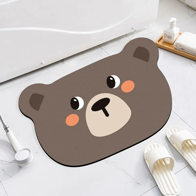 Cartoon animal diatom oil absorbent non-slip bathroom mat in alien shape.