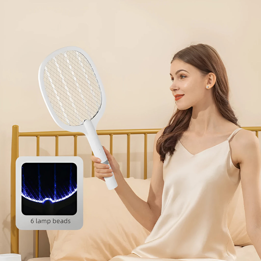 Rechargeable electric mosquito swatter in 996 or 959 colour with USB charging port.