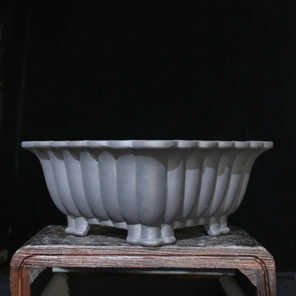 Purple sand ceramic square bonsai pot classical style desktop planter 37cm x 15cm