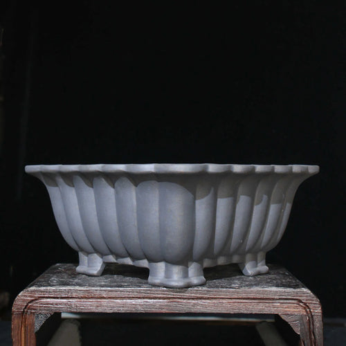 Purple sand ceramic square bonsai pot classical style desktop planter 37cm x 15cm