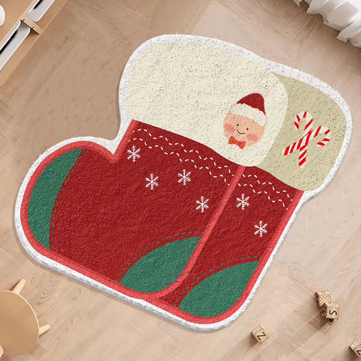 Round alien-shaped Christmas floor mat in imitation cashmere with holiday colour pattern