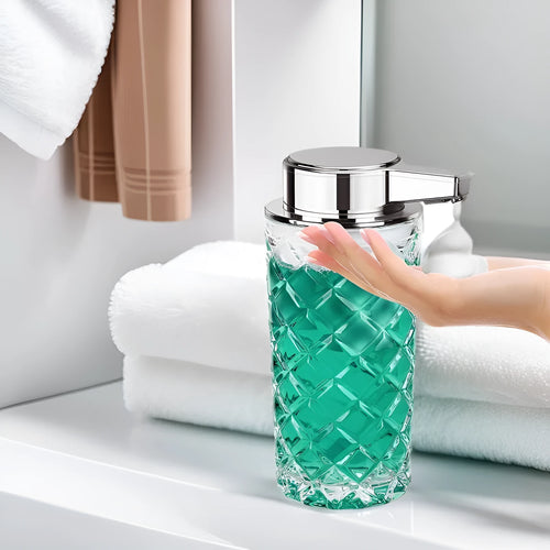 Automatic sensing soap dispenser with silver-plated finish and USB Type-C charging port