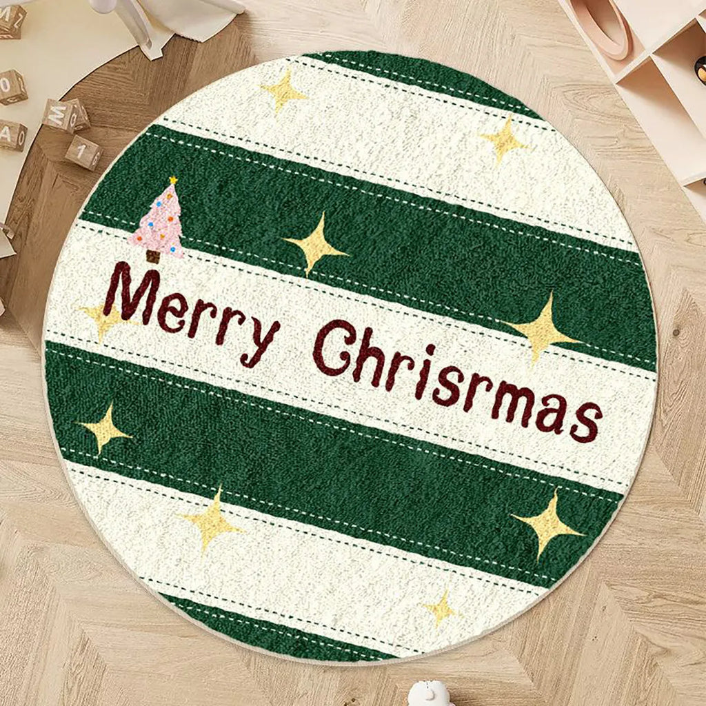 Round alien-shaped Christmas floor mat in imitation cashmere with holiday colour pattern