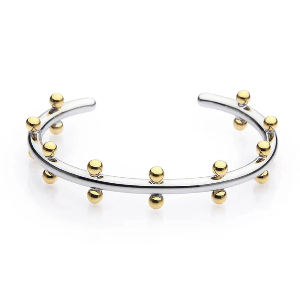 Stainless steel rivet texture C-shaped bean beads personality bracelet with alloy bracelet in gold, steel or steel gold finishes
