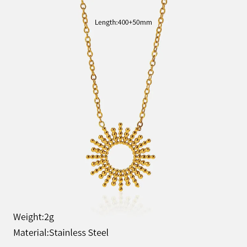 Sunflower geometric chain jewellery set with gold necklace and bracelet