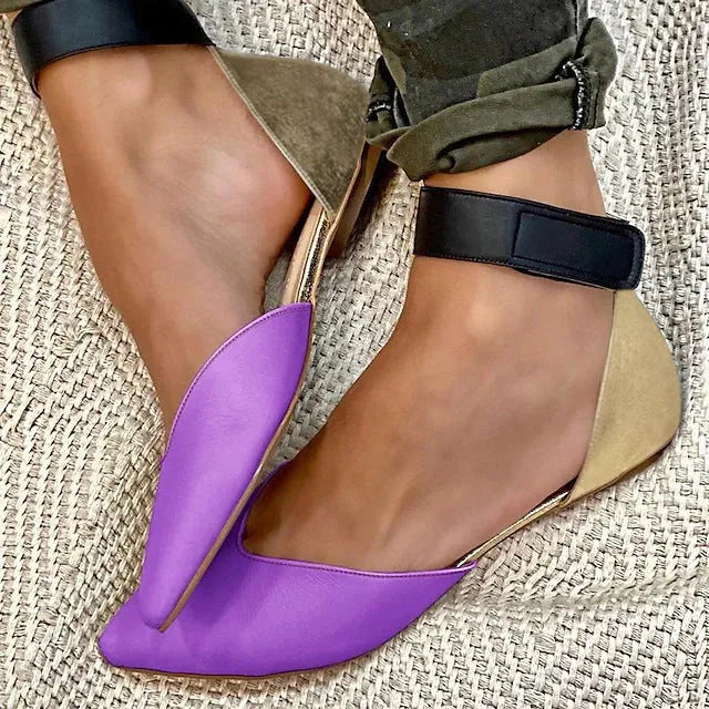 Women's beige velcro fastening sandals with hollowed design and flat heel