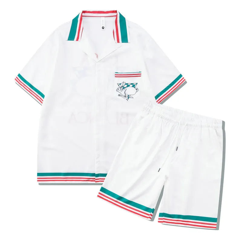 Plaid print beach outfit set comprising a short sleeve shirt and matching shorts on a mannequin