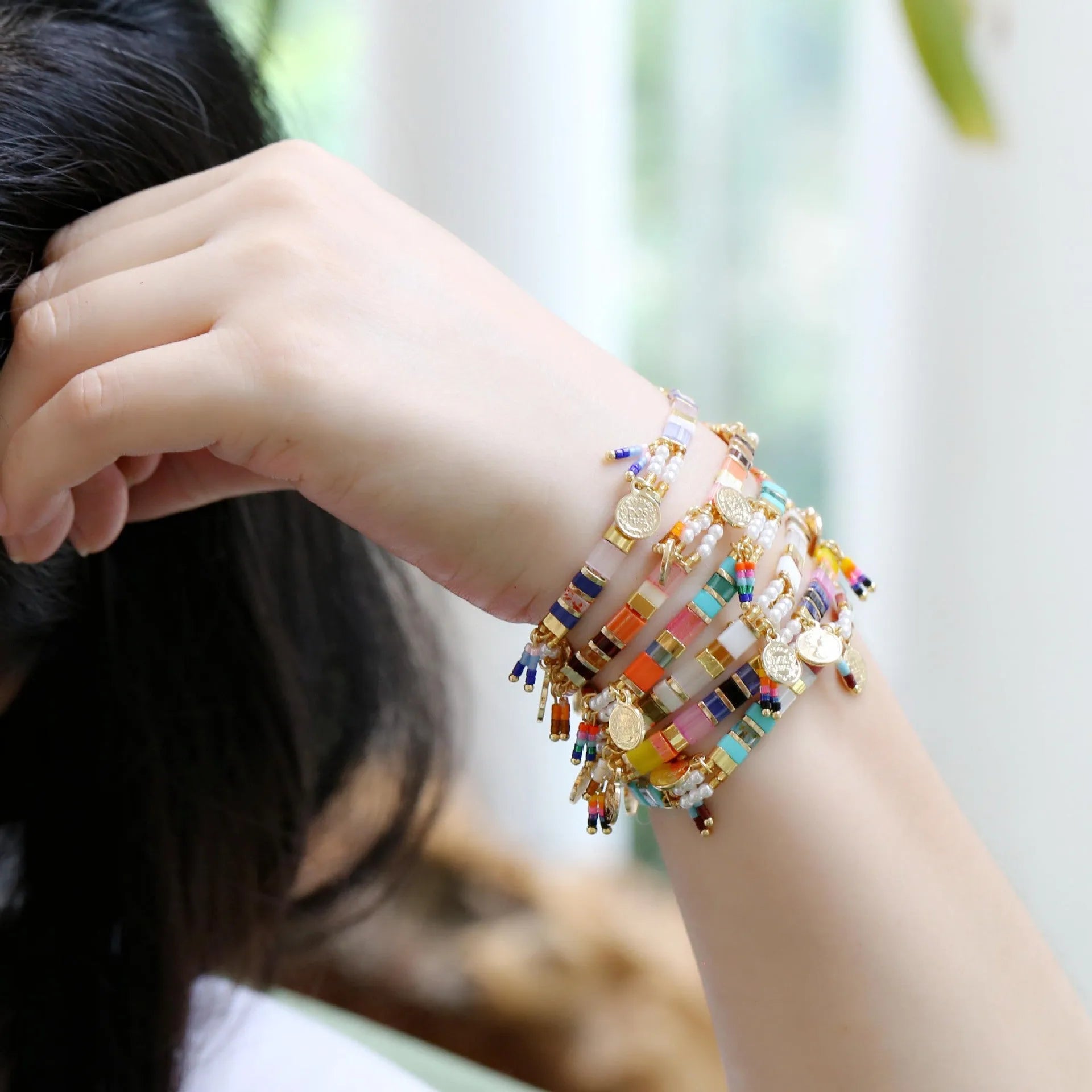 Women's imitation pearl bracelet with glass beads in European American style