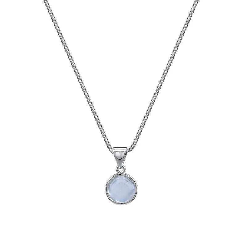 Korean-style women's necklace with oval artificial crystal pendant on adjustable box chain in X7 6moon light colour