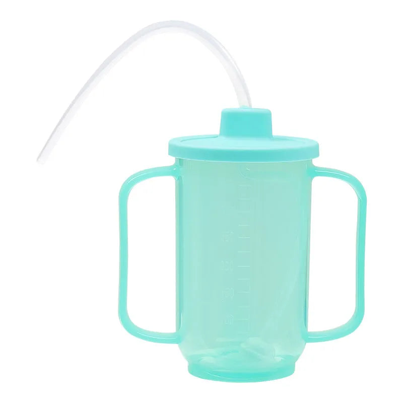 Assortment of adult drinking cups including an oblique mouth choke-proof model with a wrist splint.