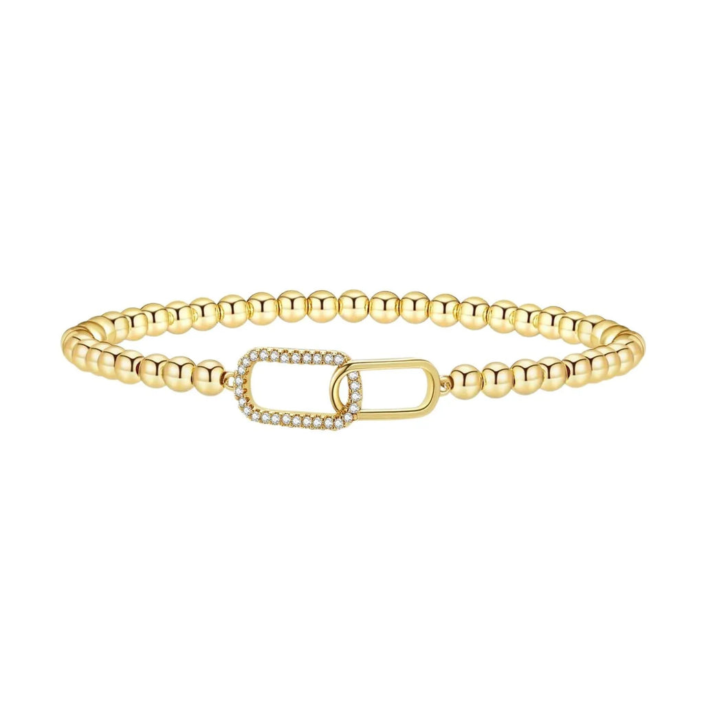 Women's adjustable stainless steel beaded bracelet in geometric design with round beads