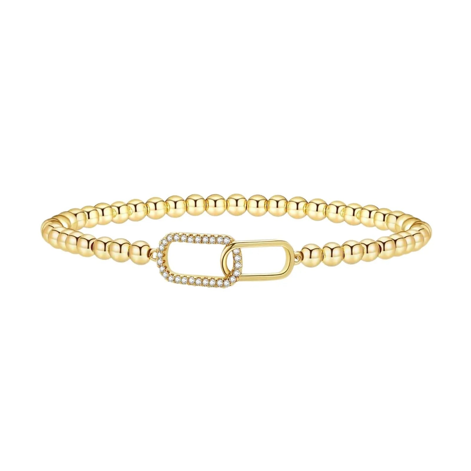 Women's adjustable stainless steel beaded bracelet in geometric design with round beads