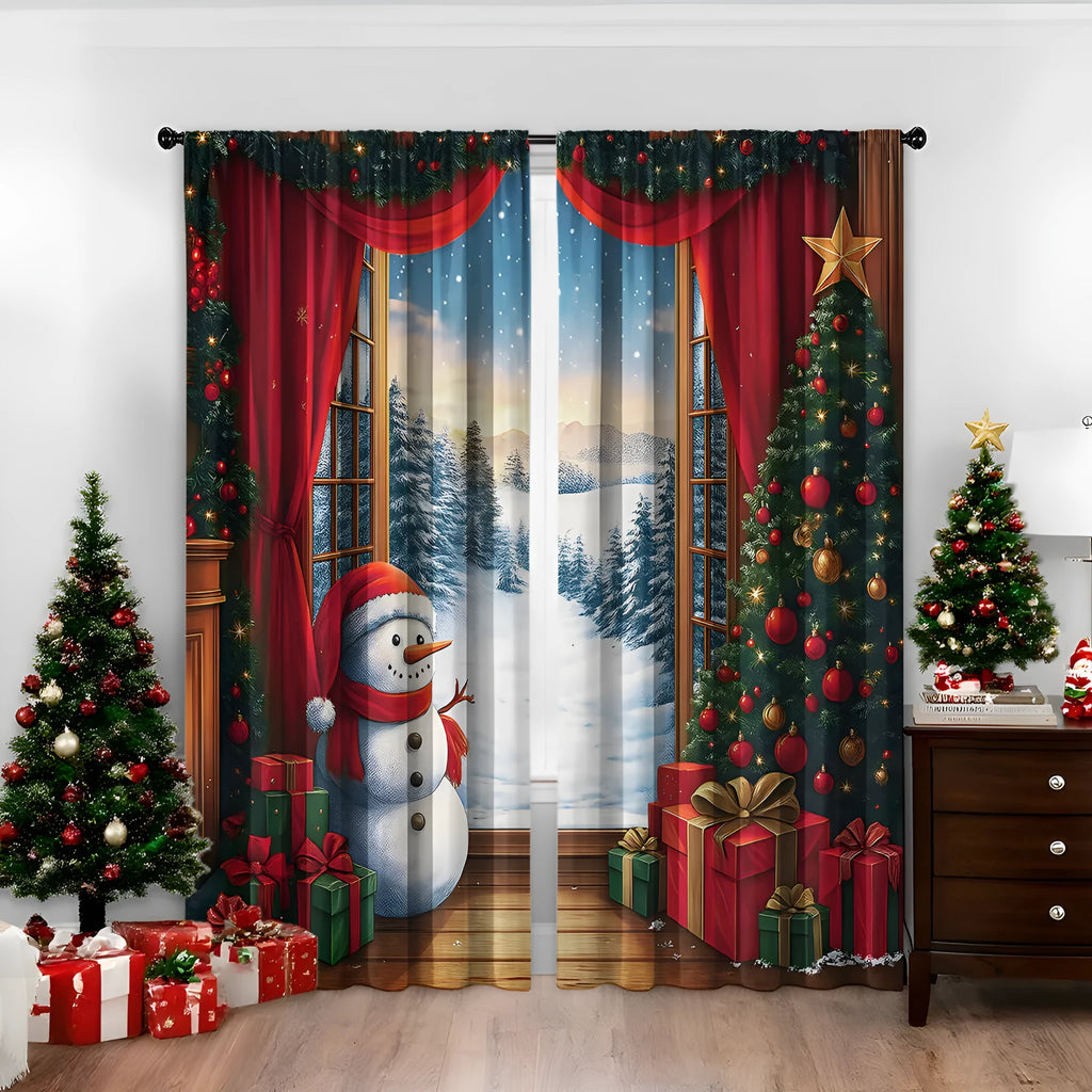 3D digitally printed modern Christmas curtain in a polyester fabric, showing one of fifteen available design styles.