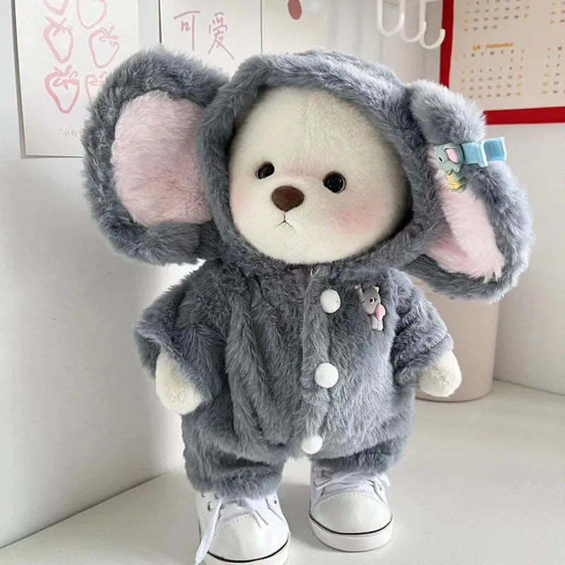 Grey elephant pattern plush jumpsuit outfit for a 30cm Lina bear doll