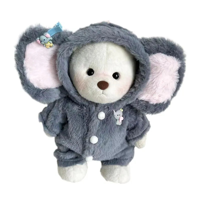 Grey elephant pattern plush jumpsuit outfit for a 30cm Lina bear doll