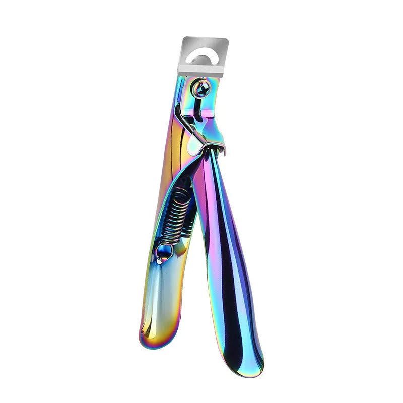 Stainless steel nail art scissors with U-shaped blades in black, titanium, or silver finishes.