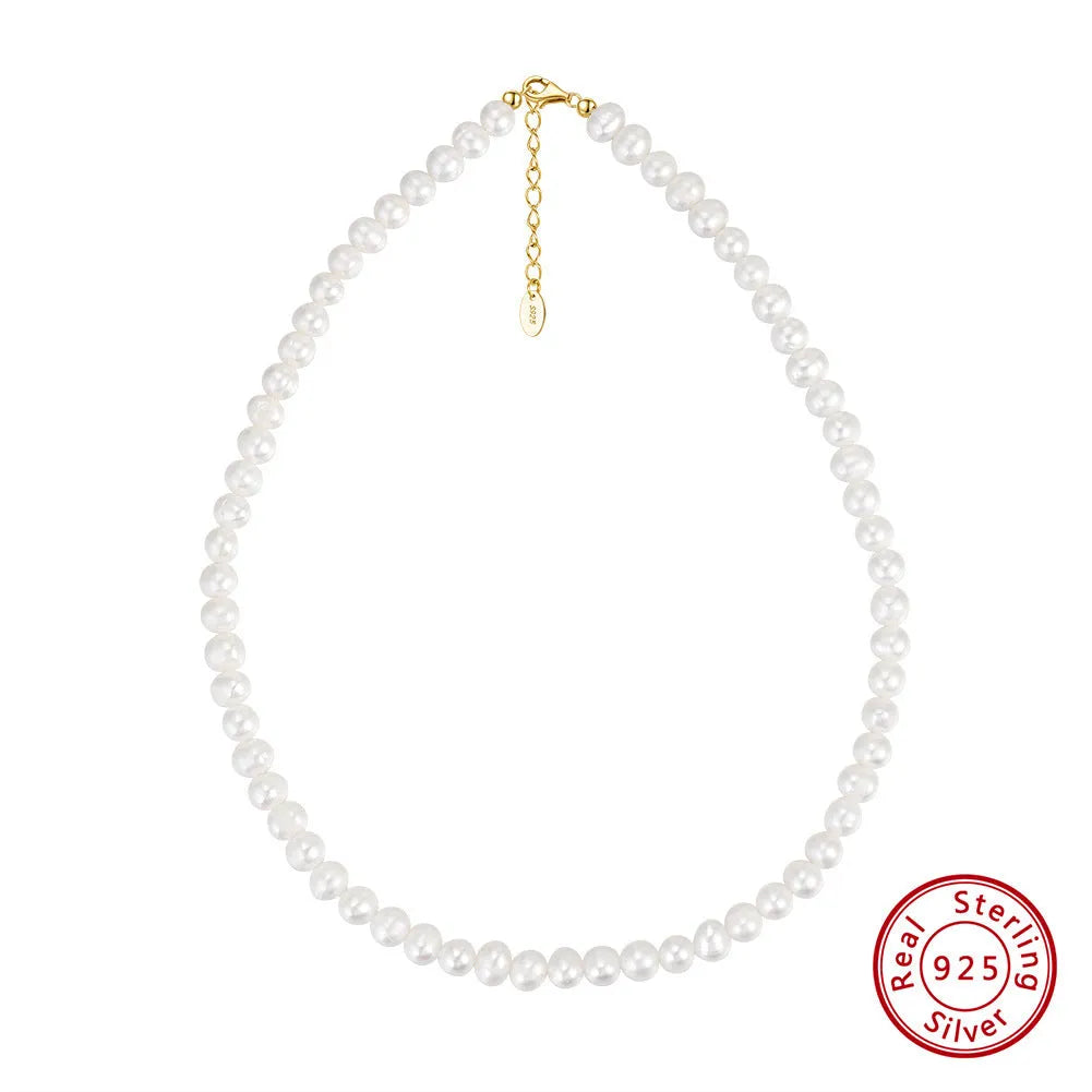 Women's freshwater pearl necklace with 925 sterling silver adjustable chain