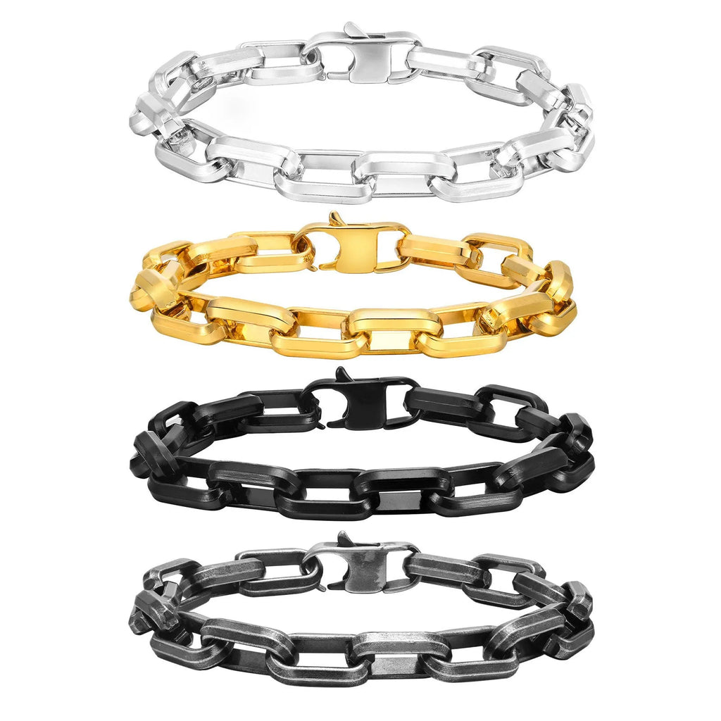 Men's titanium steel square chain bracelet in electroplated steel, gold, black or retro colour
