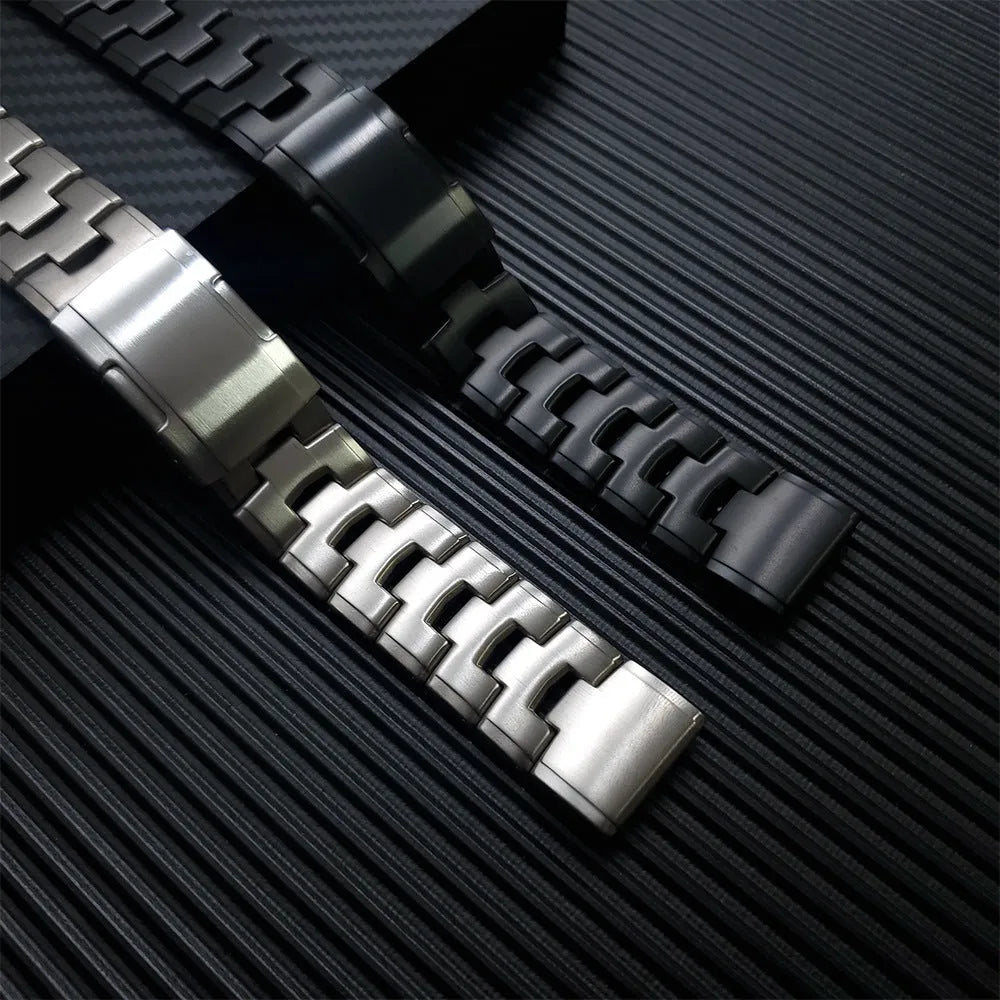 Garmin Fenix and Jiaming compatible watch strap in silver, black, and titanium colours