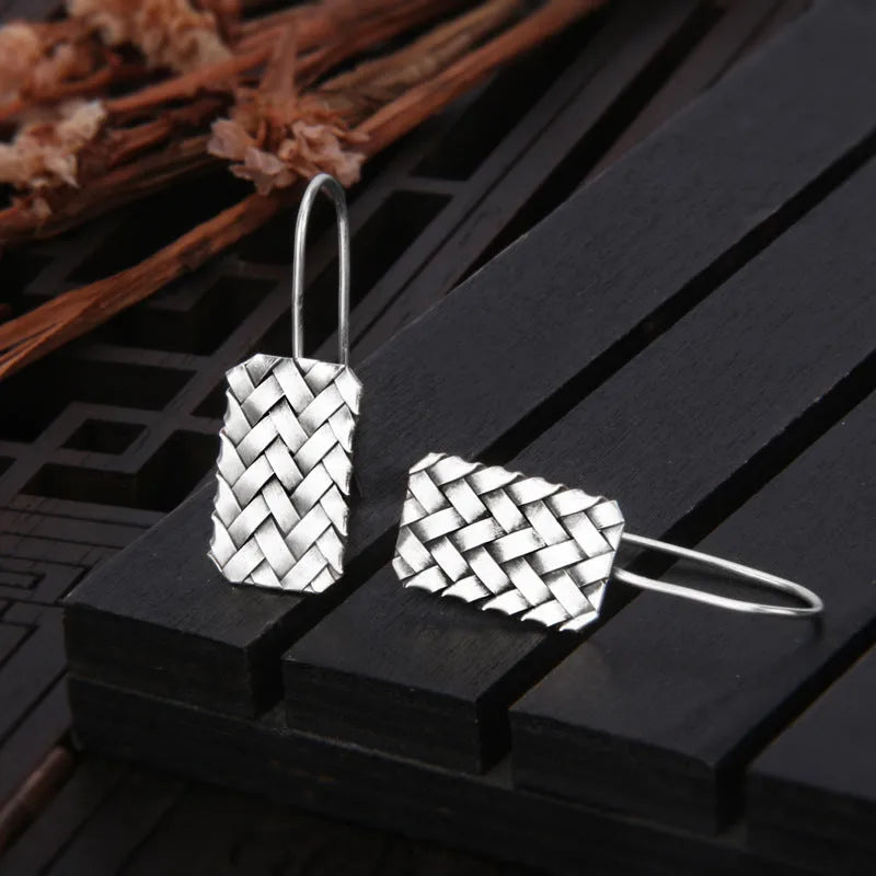 925 silver geometric diamond plaid earrings measuring 17.5mm x 11mm
