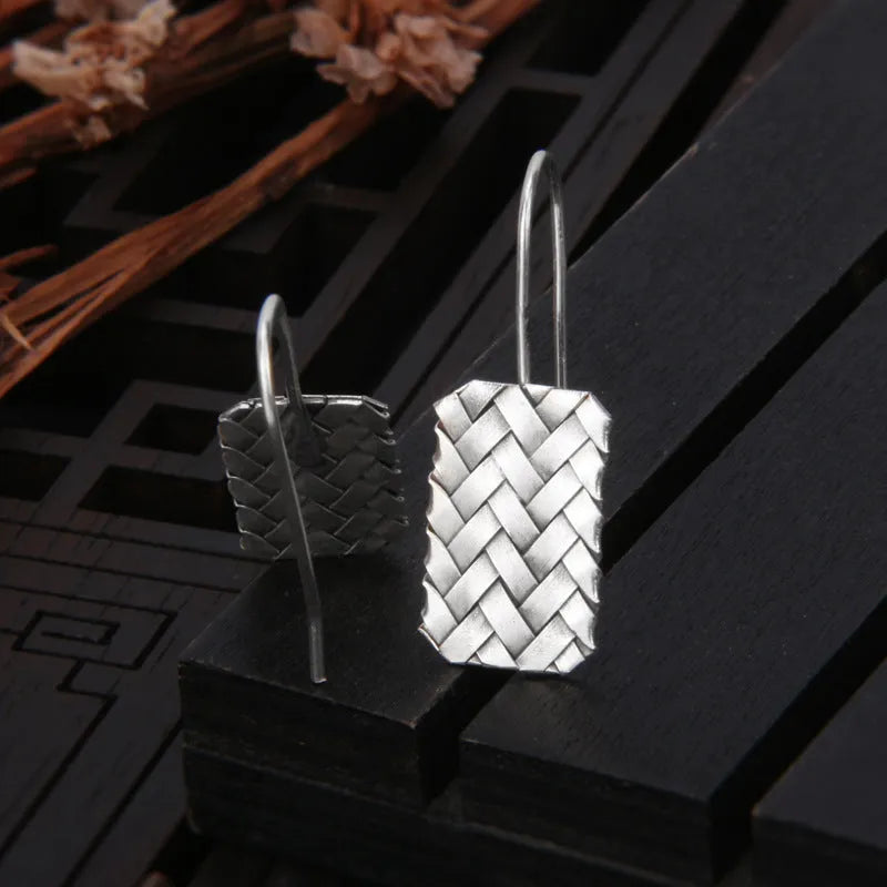 925 silver geometric diamond plaid earrings measuring 17.5mm x 11mm