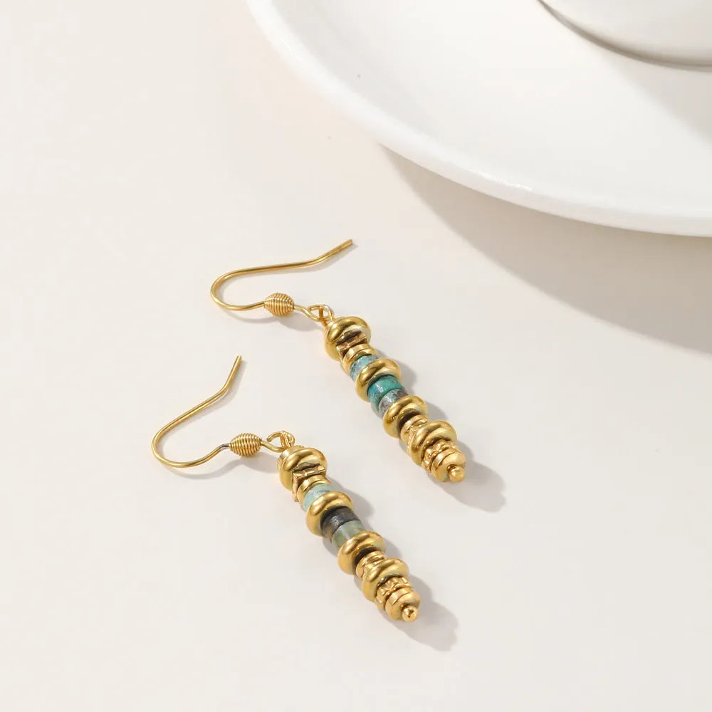 Geometric titanium steel dangle earrings with retro European American styling
