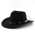 Brown leather velvet cowboy hat with curved brim and conical crown.