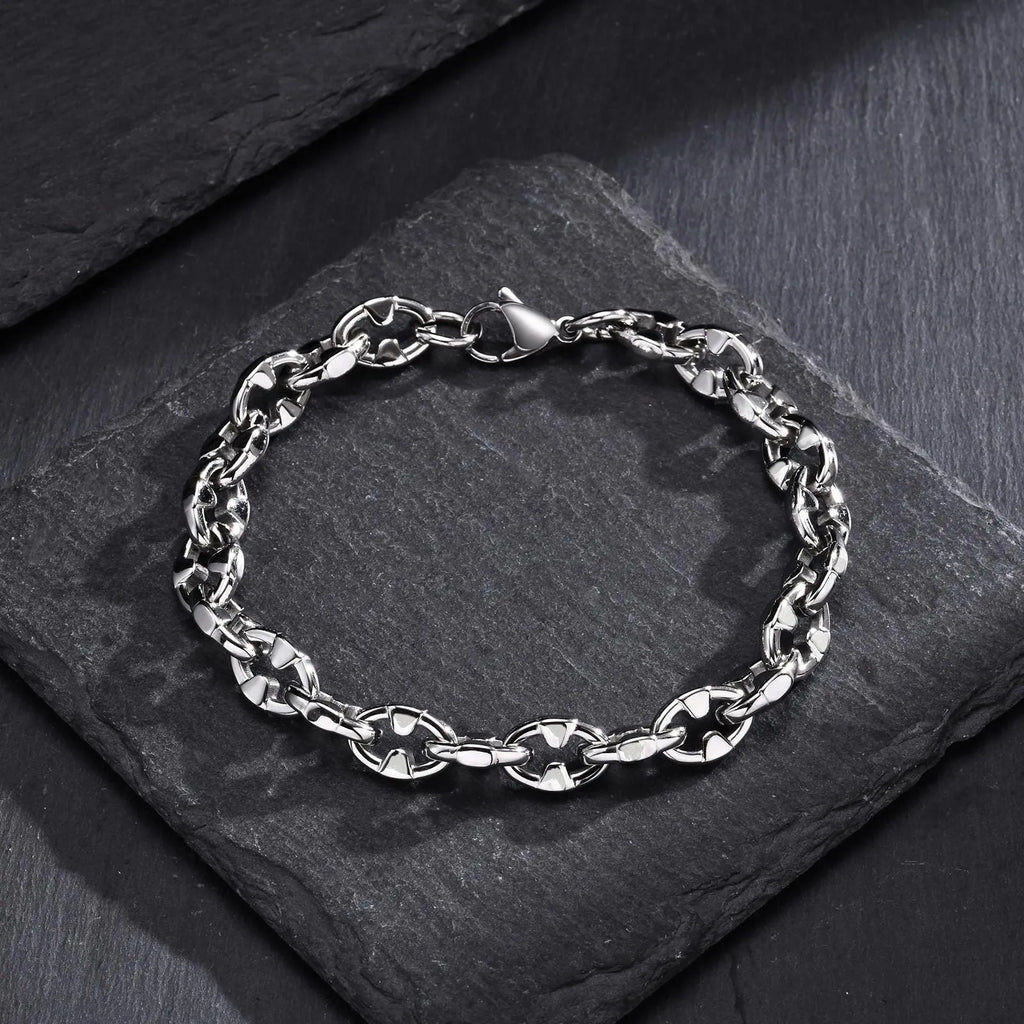 Handmade stainless steel thick geometric chain bracelet for men, unisex hip hop jewellery.
