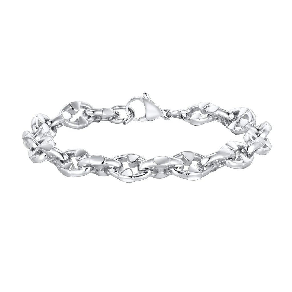 Handmade stainless steel thick geometric chain bracelet for men, unisex hip hop jewellery.