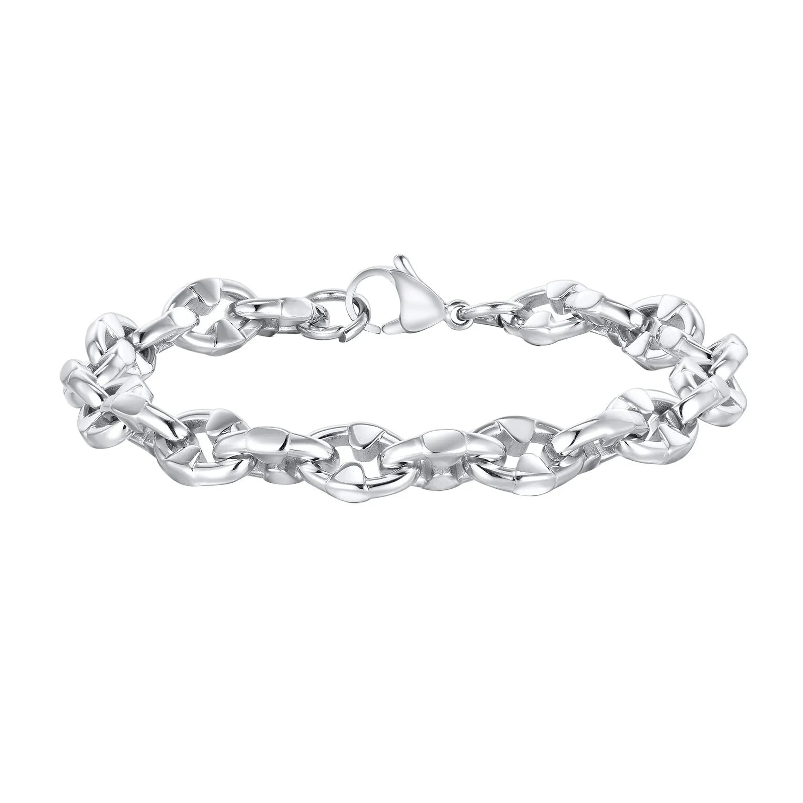 Handmade stainless steel thick geometric chain bracelet for men, unisex hip hop jewellery.