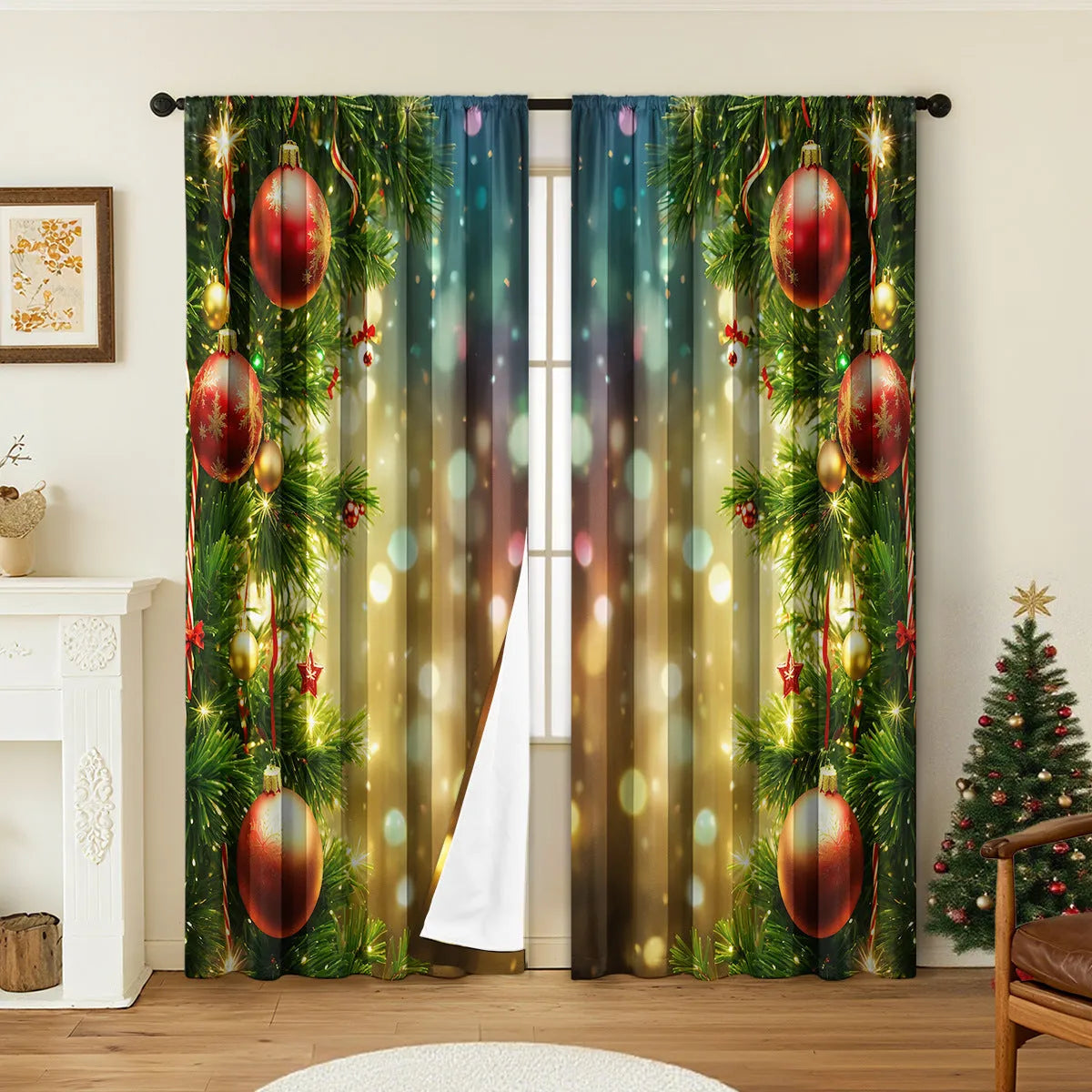 3D digitally printed Christmas curtains with European style patterns in polyester fabric
