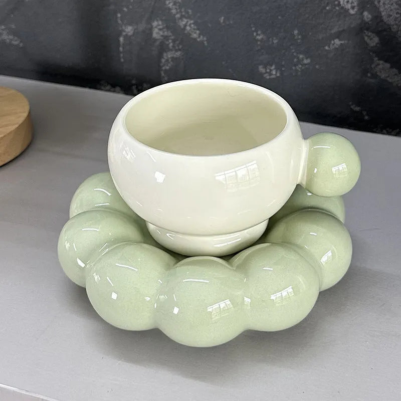Ceramic coffee set with dish and cup in Nordic style, 250ml capacity
