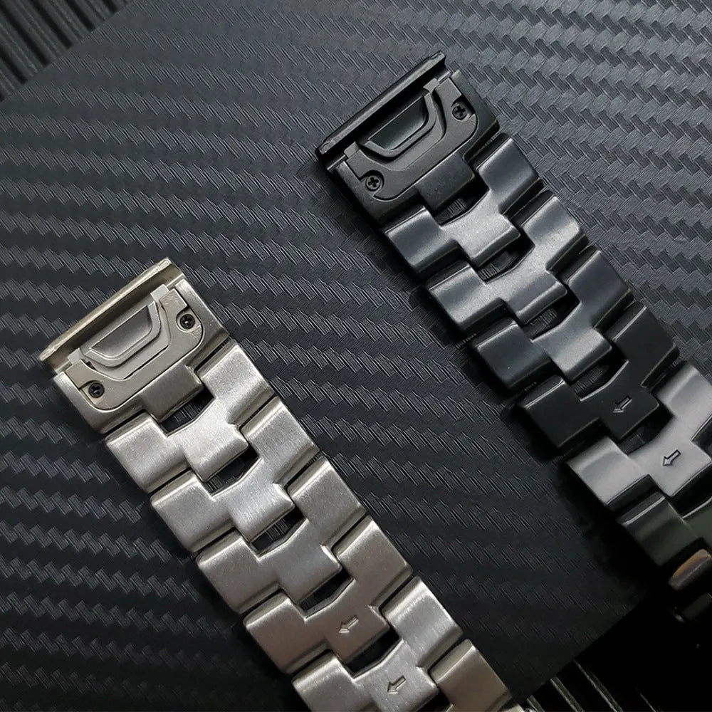 Garmin Fenix and Jiaming compatible watch strap in silver, black, and titanium colours