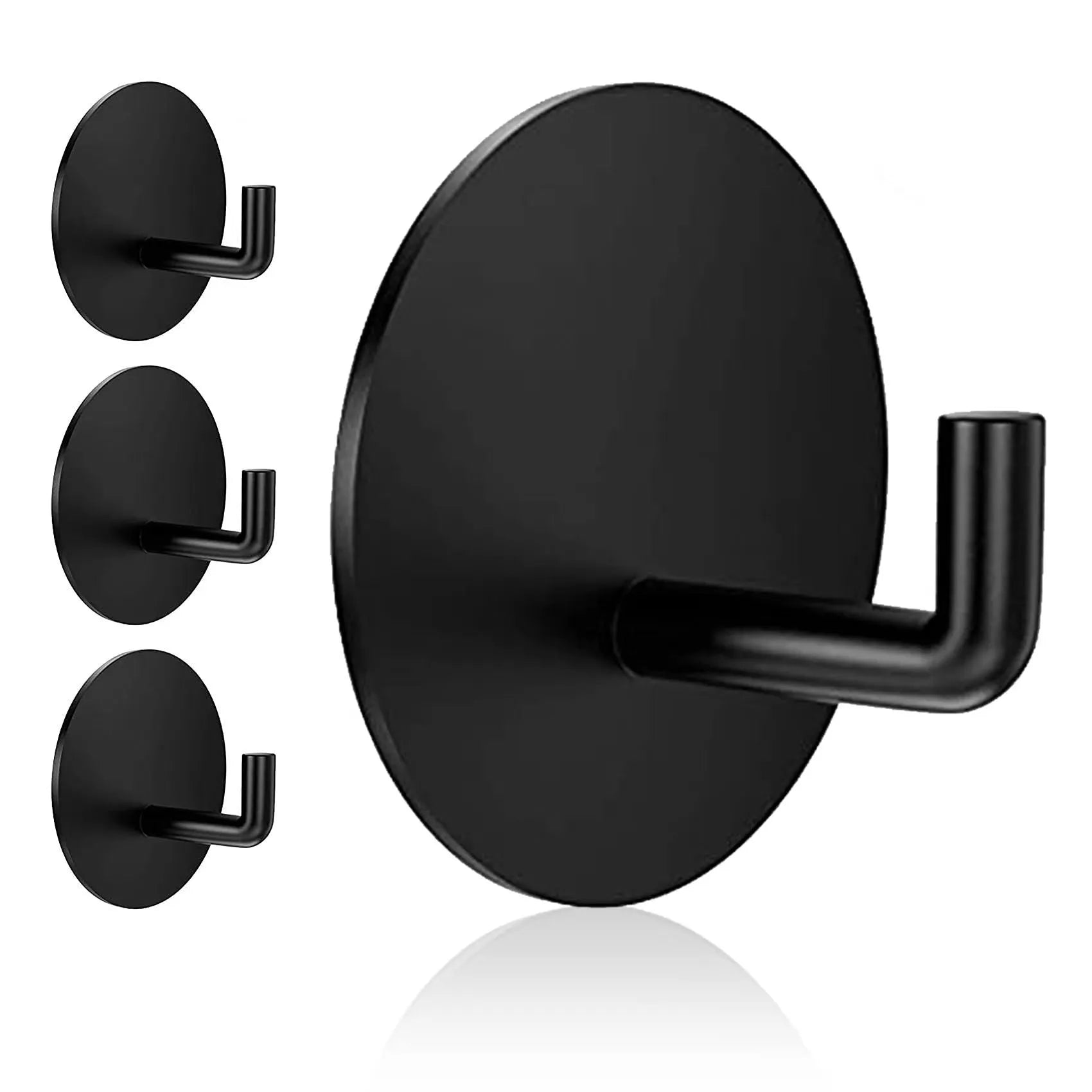 Stainless steel self-adhesive wall hook in black and polished silver finishes.