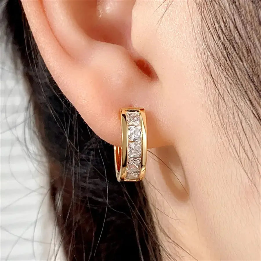 Copper geometric quadrilateral fashion earrings for women in gold and silver tone colours