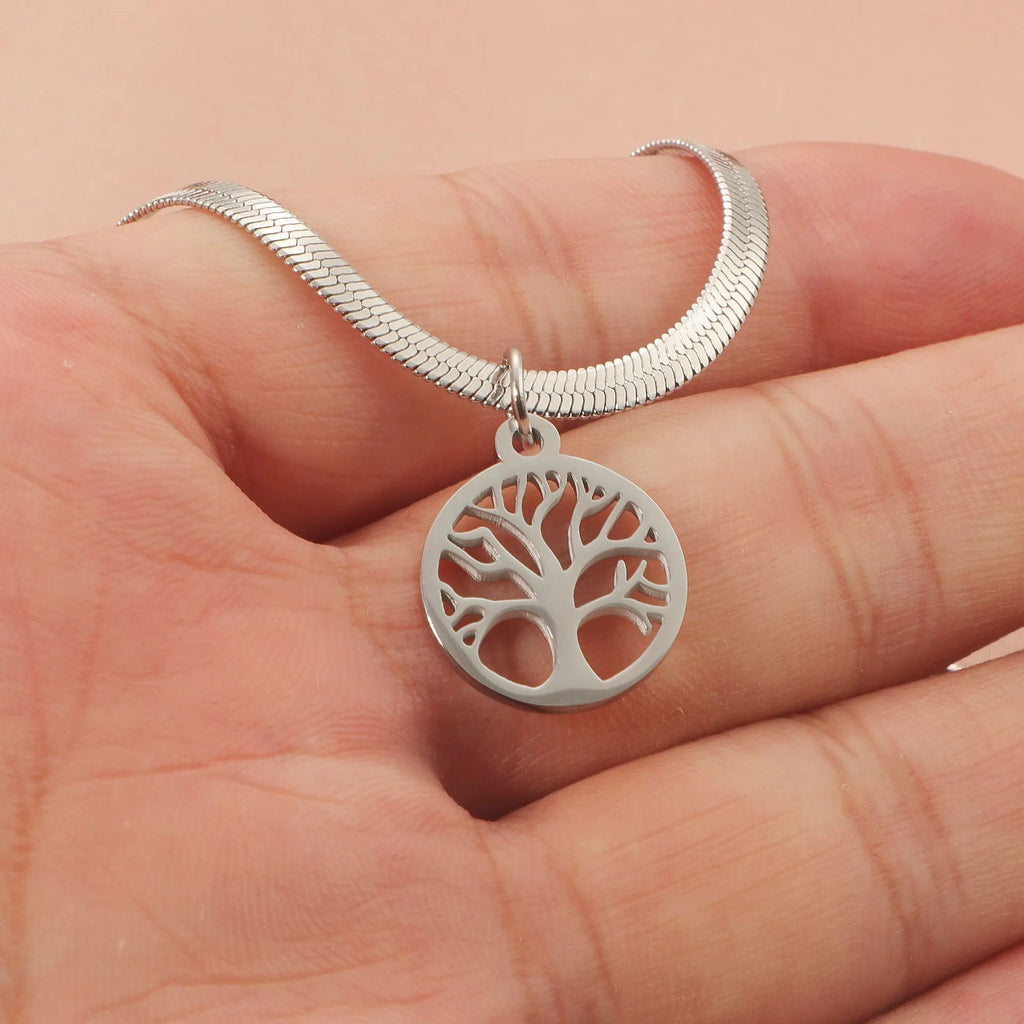Stainless steel tree pendant clavicle chain with snake bones chain design in gold finish